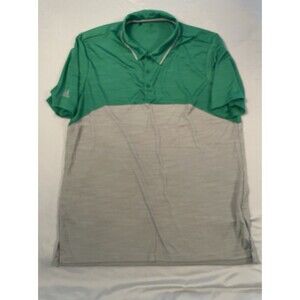 Adidas Polo Shirt Men Size XL Green Gray Color block Short Sleeve Golf